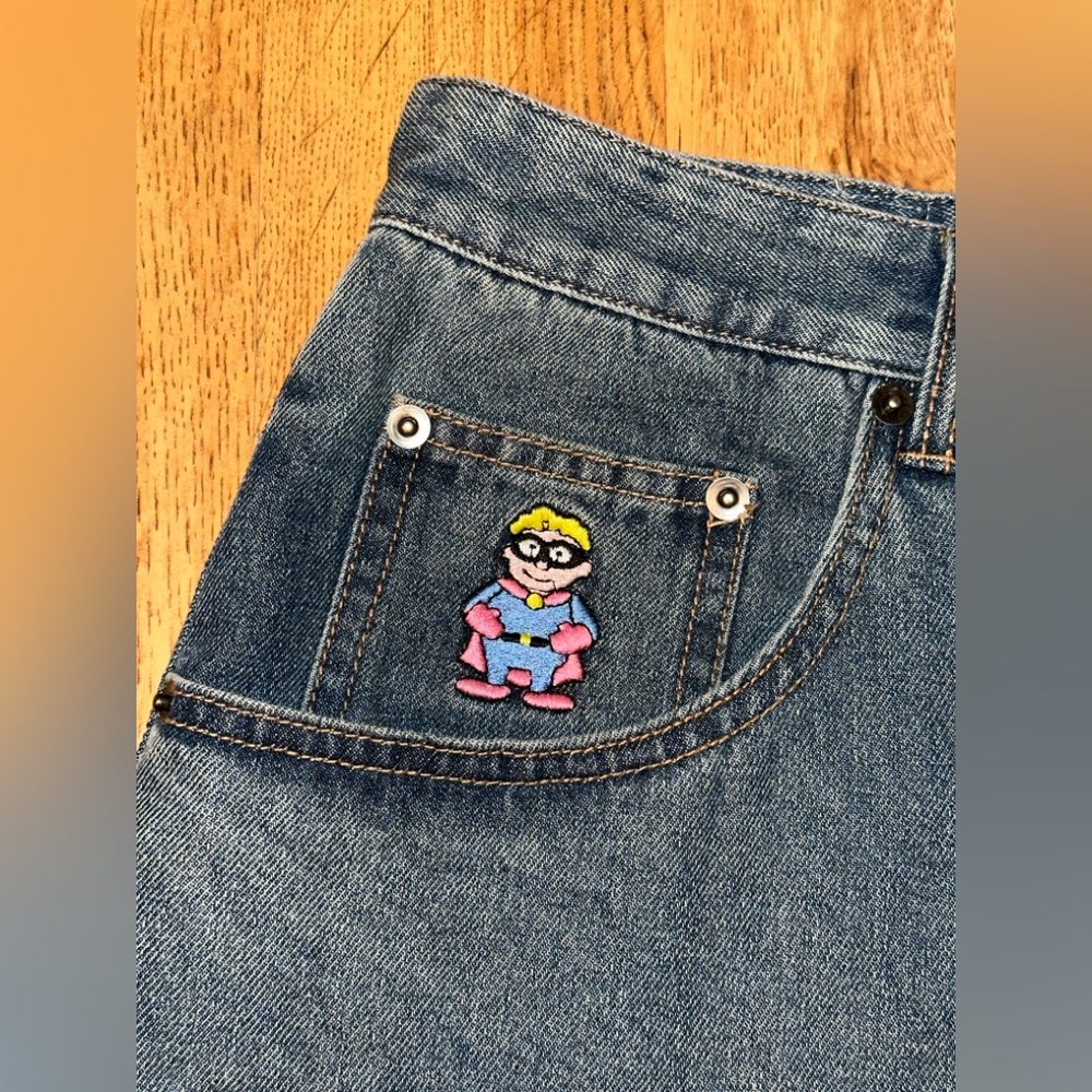 KID SUPER Kidsuper Face Patchwork Baggy Jorts Shorts Light Wash MEDIUM 34 Waist - Picture 4 of 13